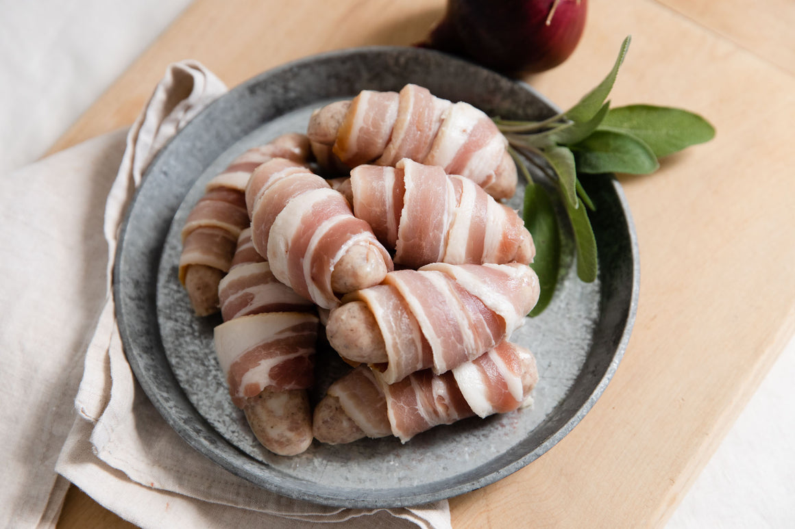 Sage and red onion pigs in blankets